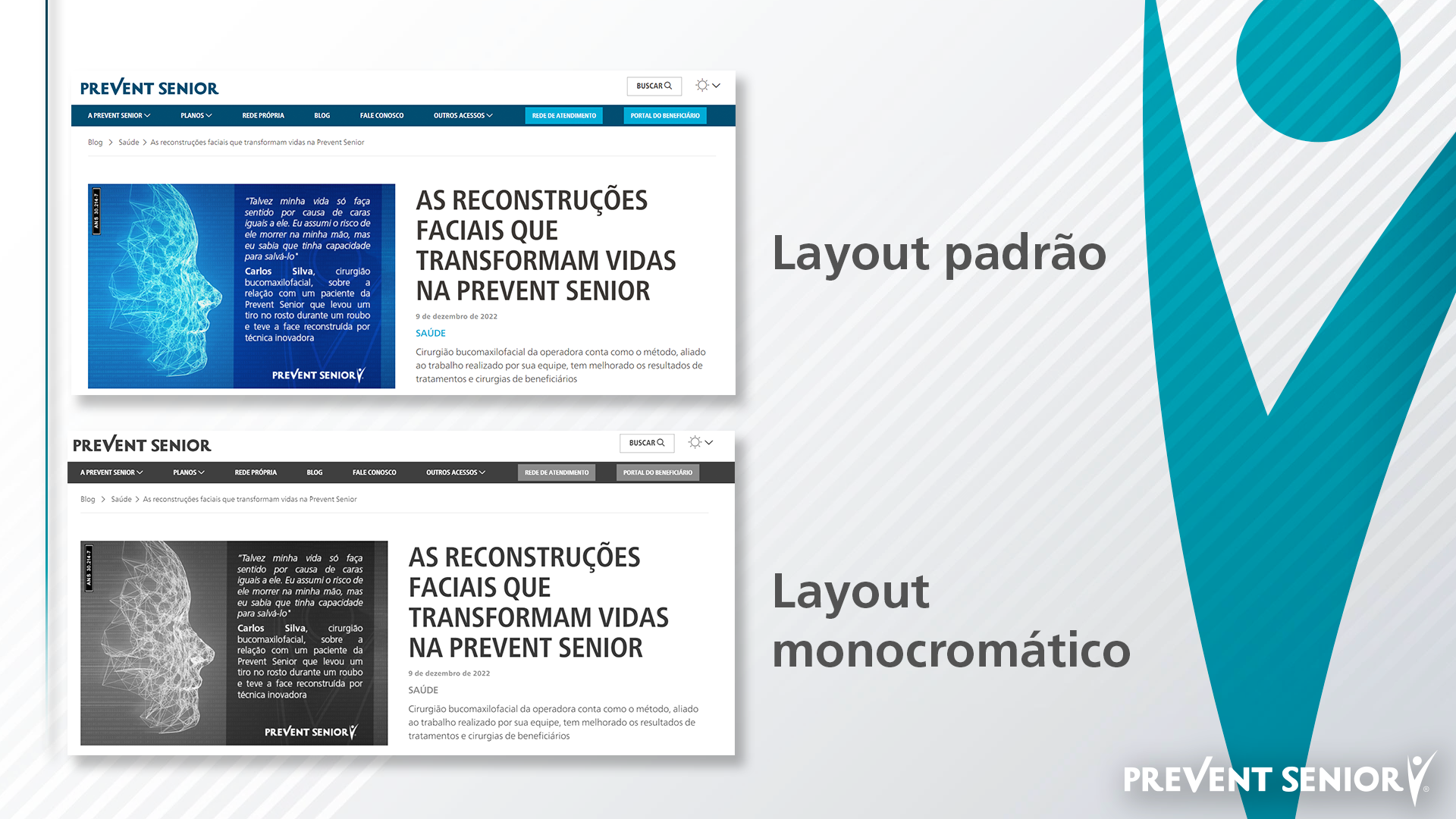 Site da Prevent Senior mais inclusivo: layout monocromático.