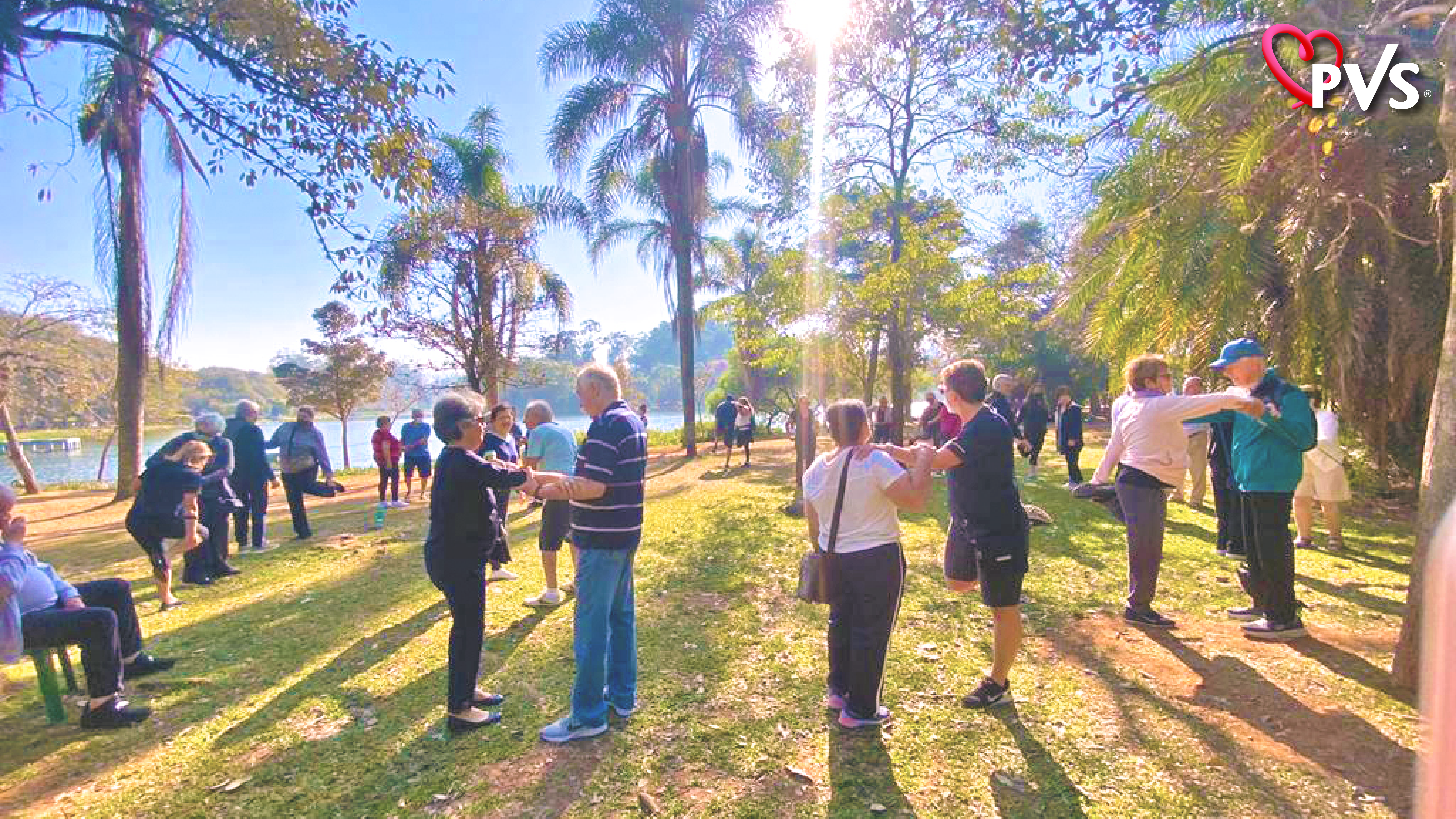 Grupo de Adulto+ fazendo alongamento em um parque