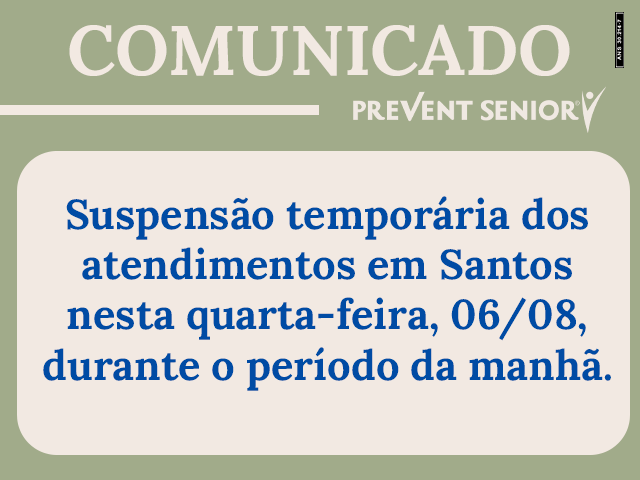 Suspensão temporária dos atendimentos em Santos nesta quarta-feira, 06/08, durante o período da manhã